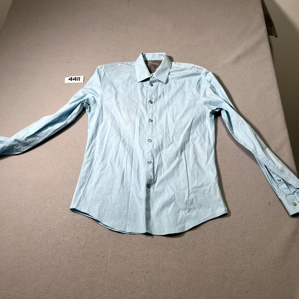 Calvin Klein‎ Dress Shirt Mens 15.5 Blue Micro Dot Print Extreme Slim Fit Career